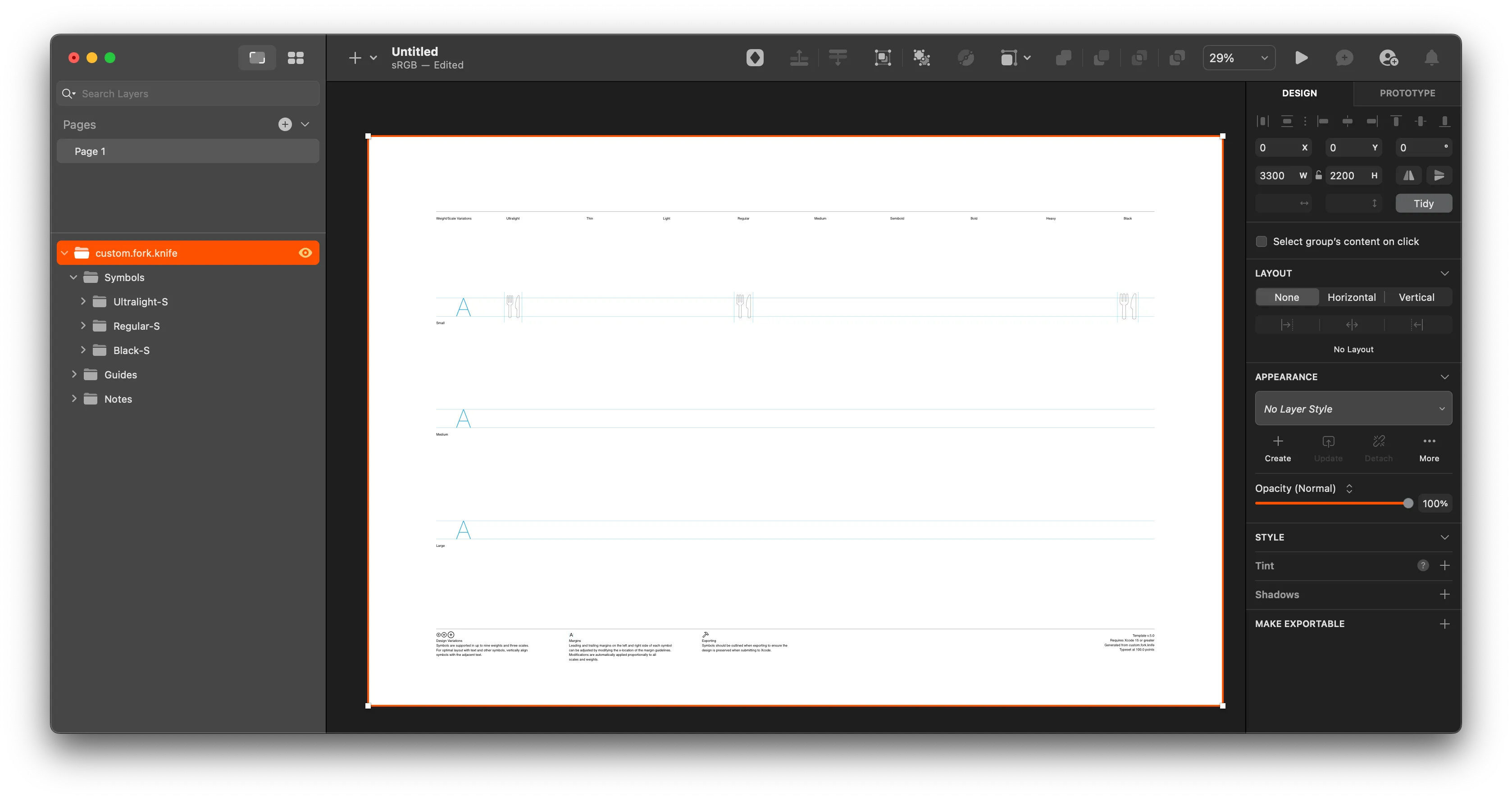 Sketch app with an SF symbols template Sketch app with an SF symbols template
