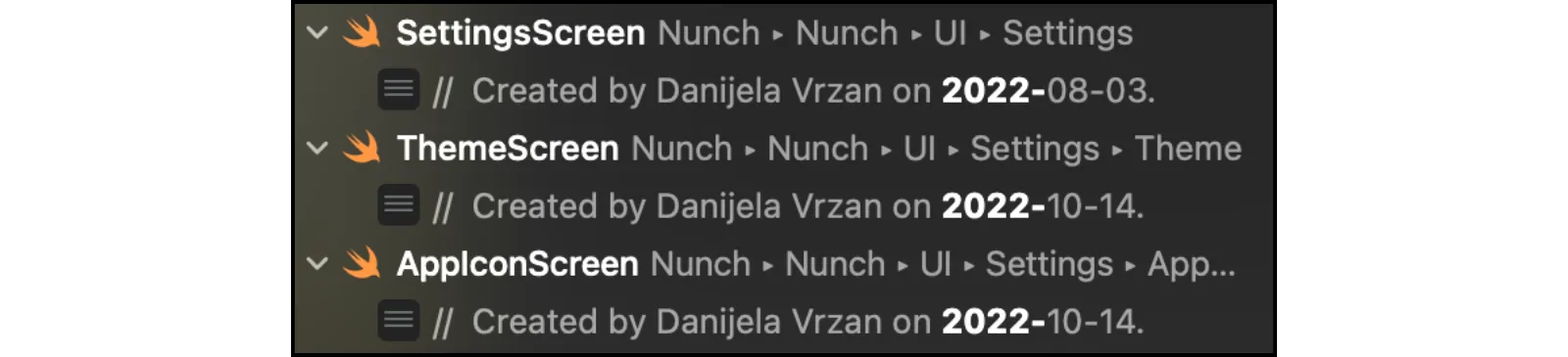 Screenshot from Xcode showing 3 files created in 2022 Screenshot from Xcode showing 3 files created in 2022