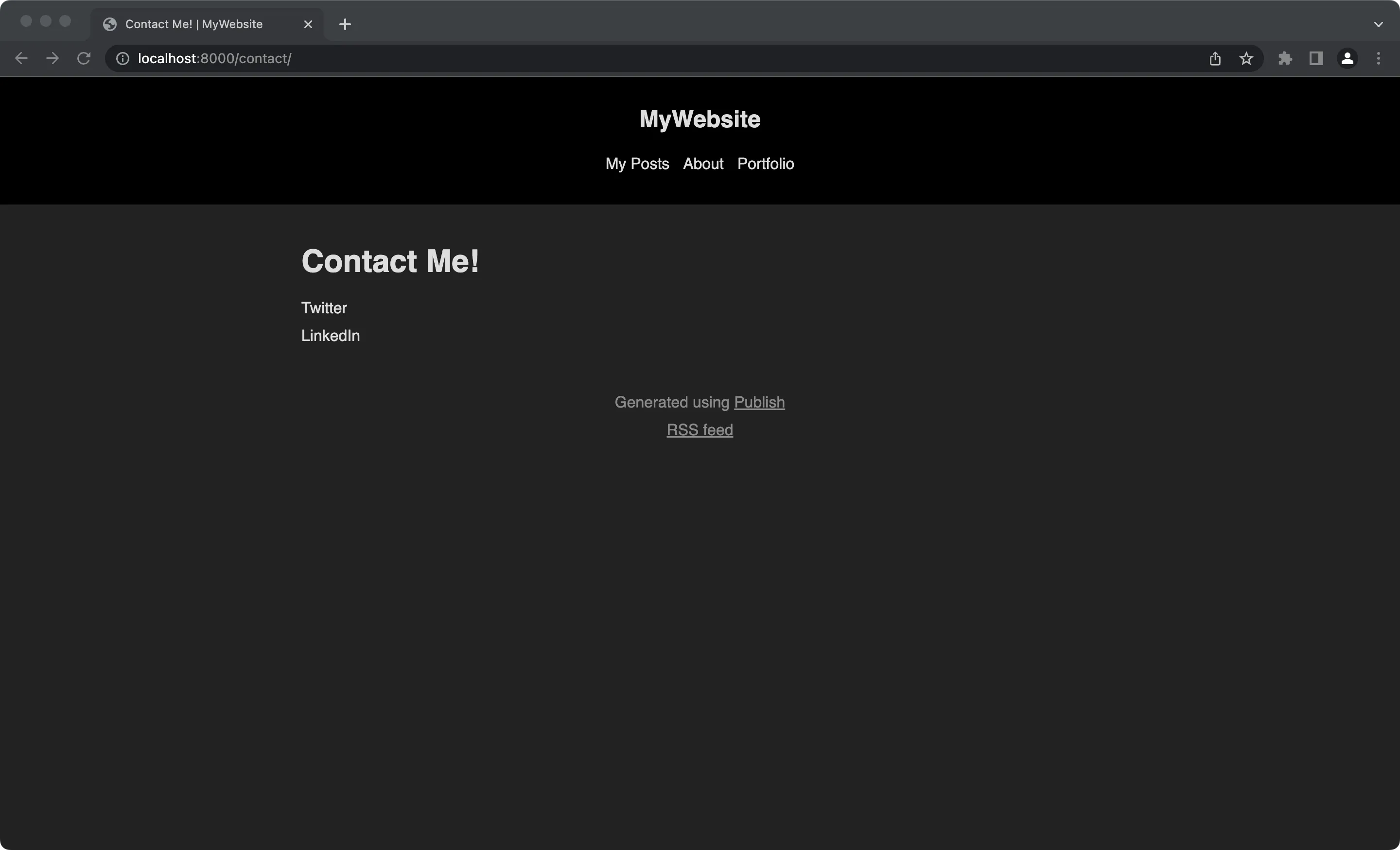 Contact page with Contact Me! title and two paragraphs Contact page with Contact Me! title and two paragraphs