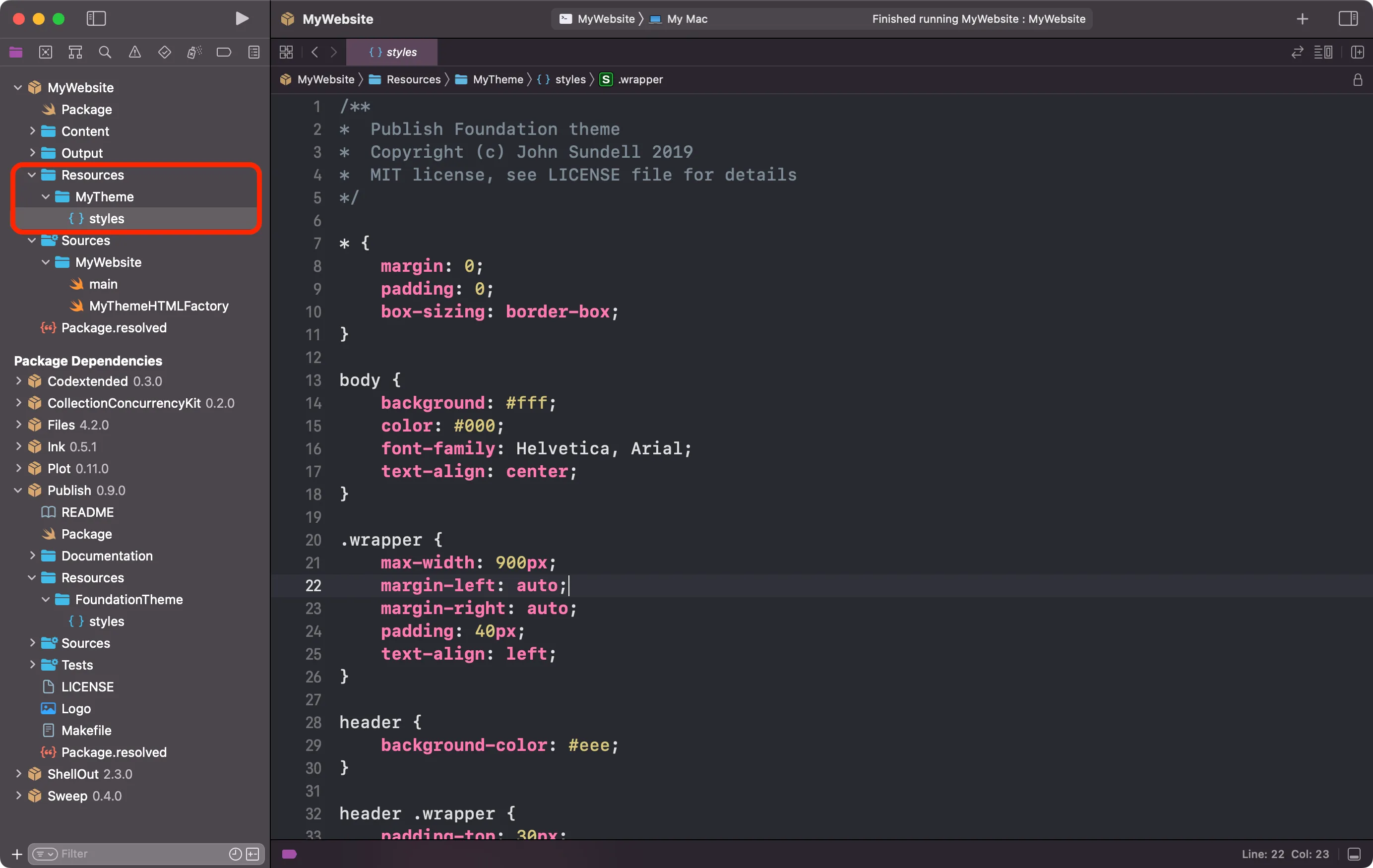 styles.css file under Resources folder in Xcode project styles.css file under Resources folder in Xcode project