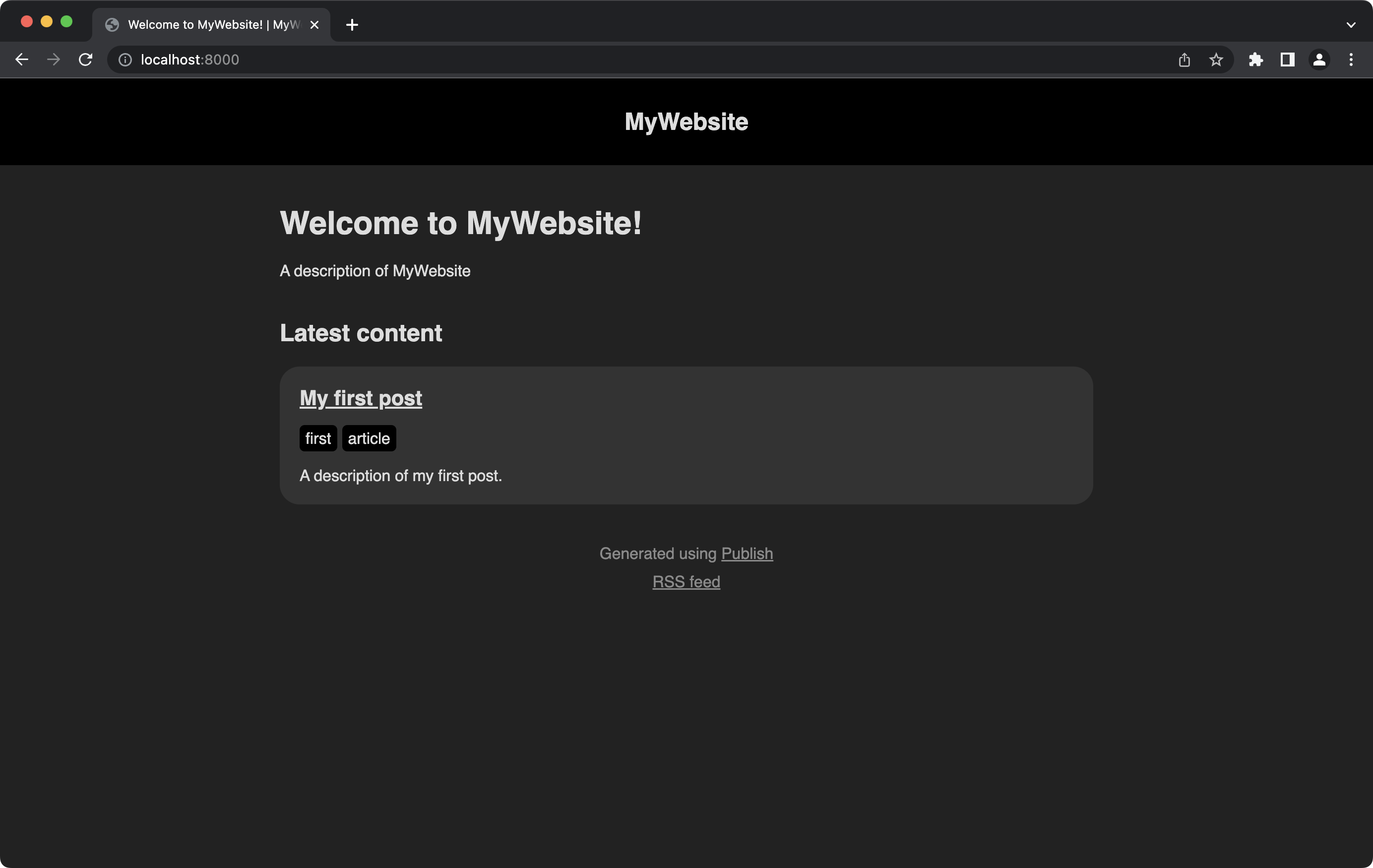 MyWebsite running on local server in Google Chrome