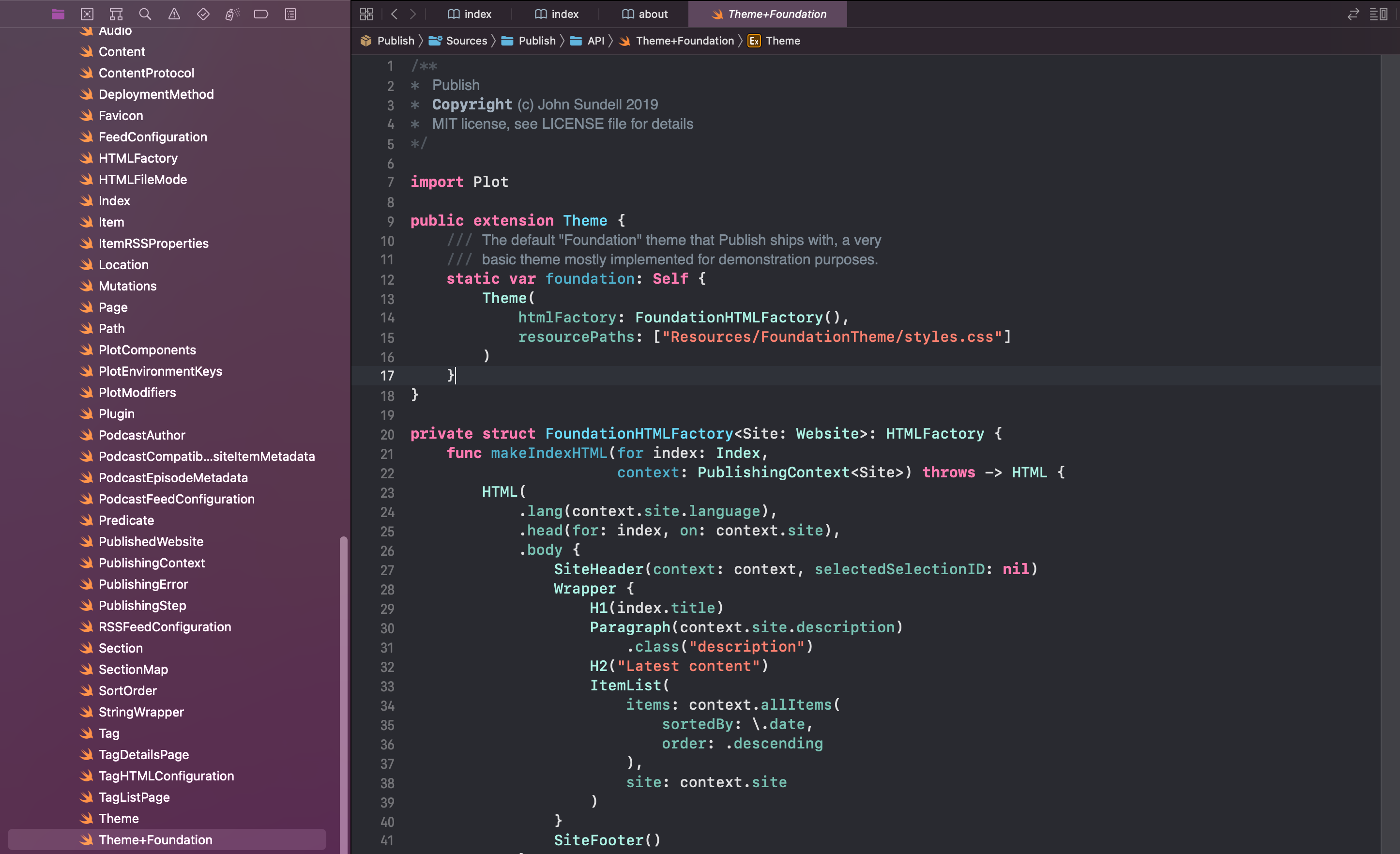Theme+Foudation.swift file showing the first few lines of code