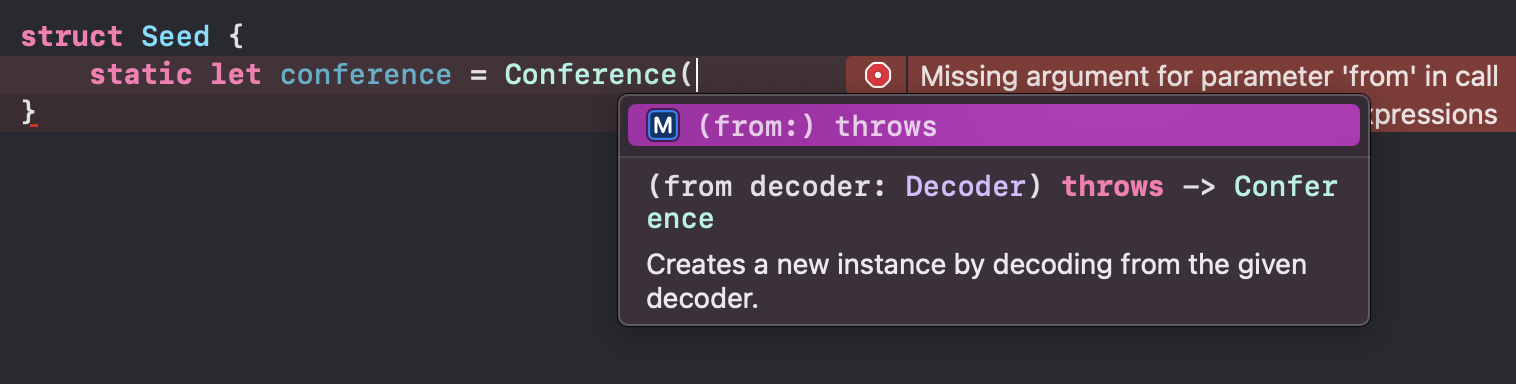 Initializing a struct with a custom codable initializer has no stored properties to define