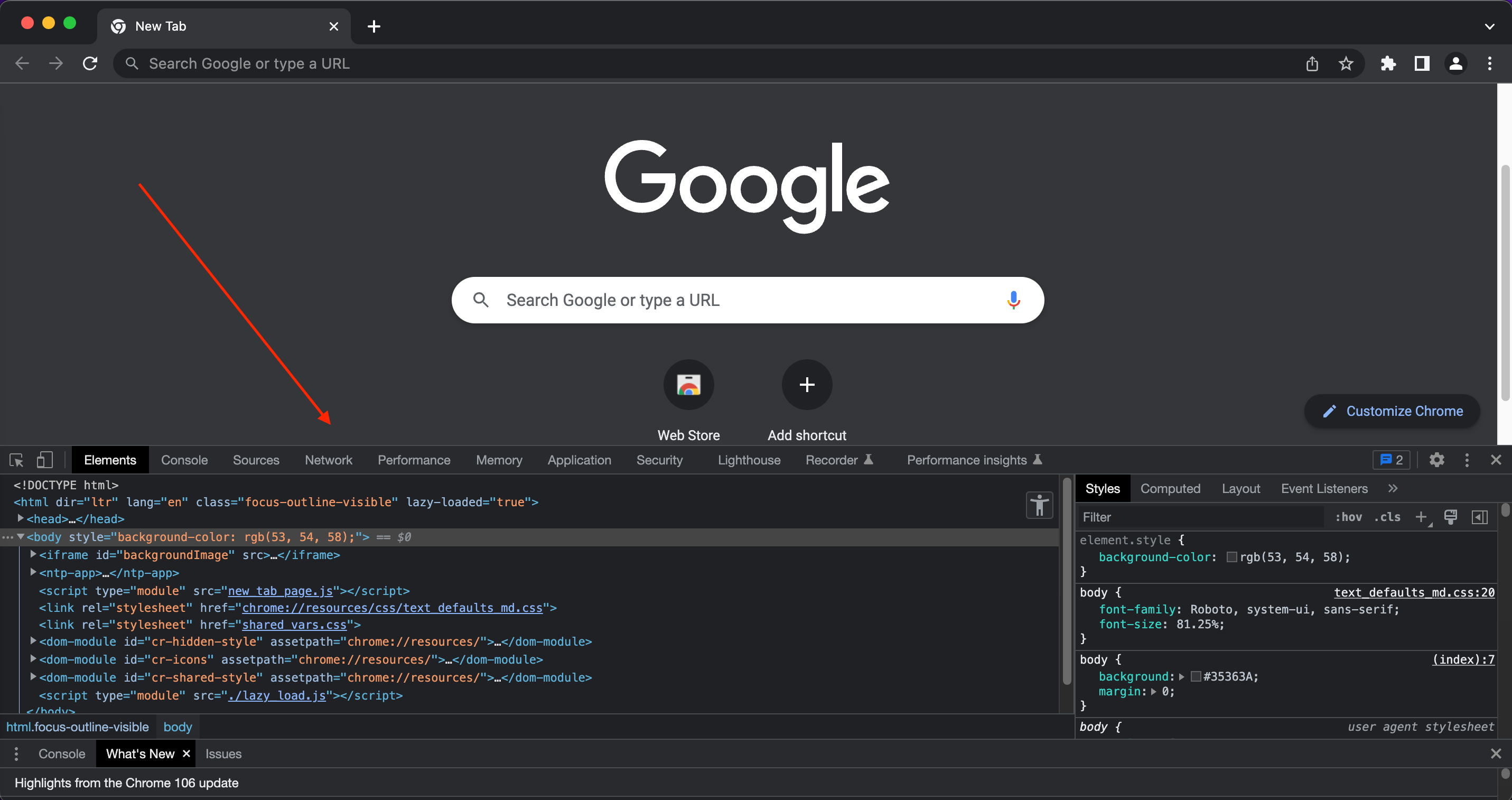 Google Chrome web browser with Developer Tools opened
