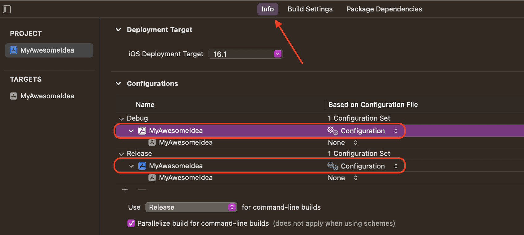 Adding Configuration file in Info settings