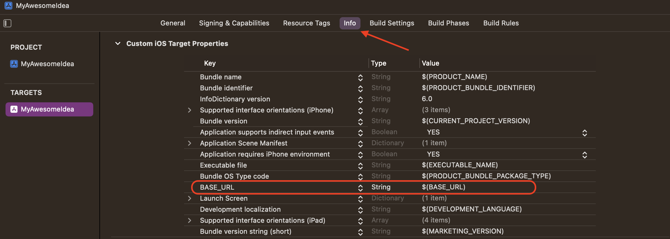 Custom iOS Terget Properties