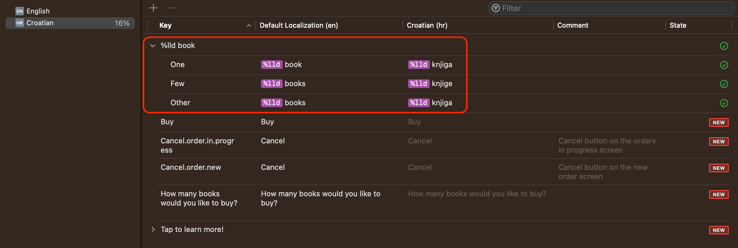String Catalog in Xcode with vary by plural option